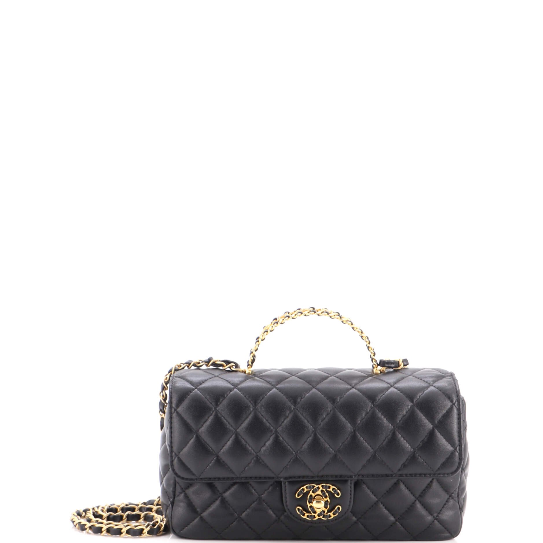Strass On Top Logo Flap Bag Quilted Lambskin Small