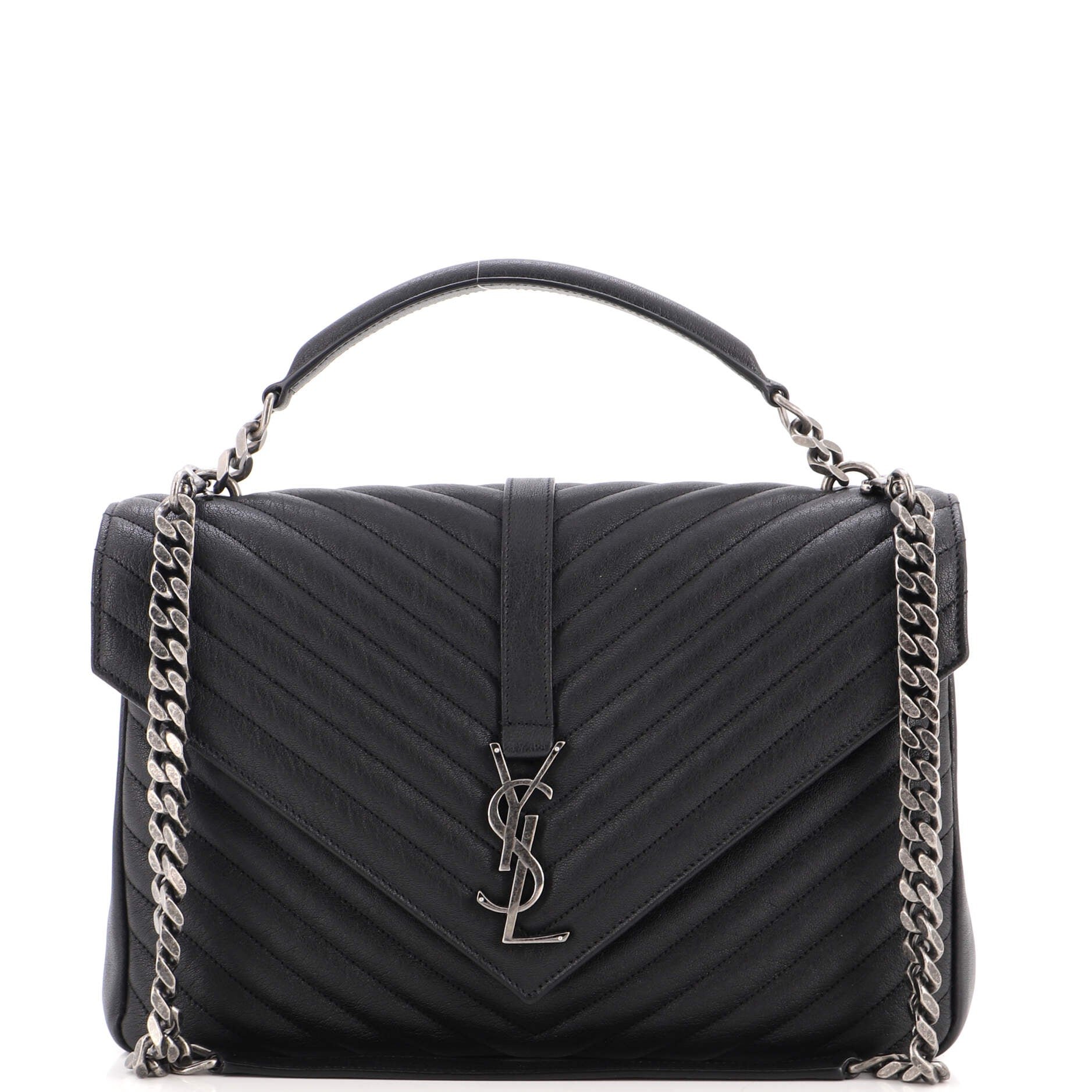 Classic Monogram College Bag Matelasse Chevron Leather Large