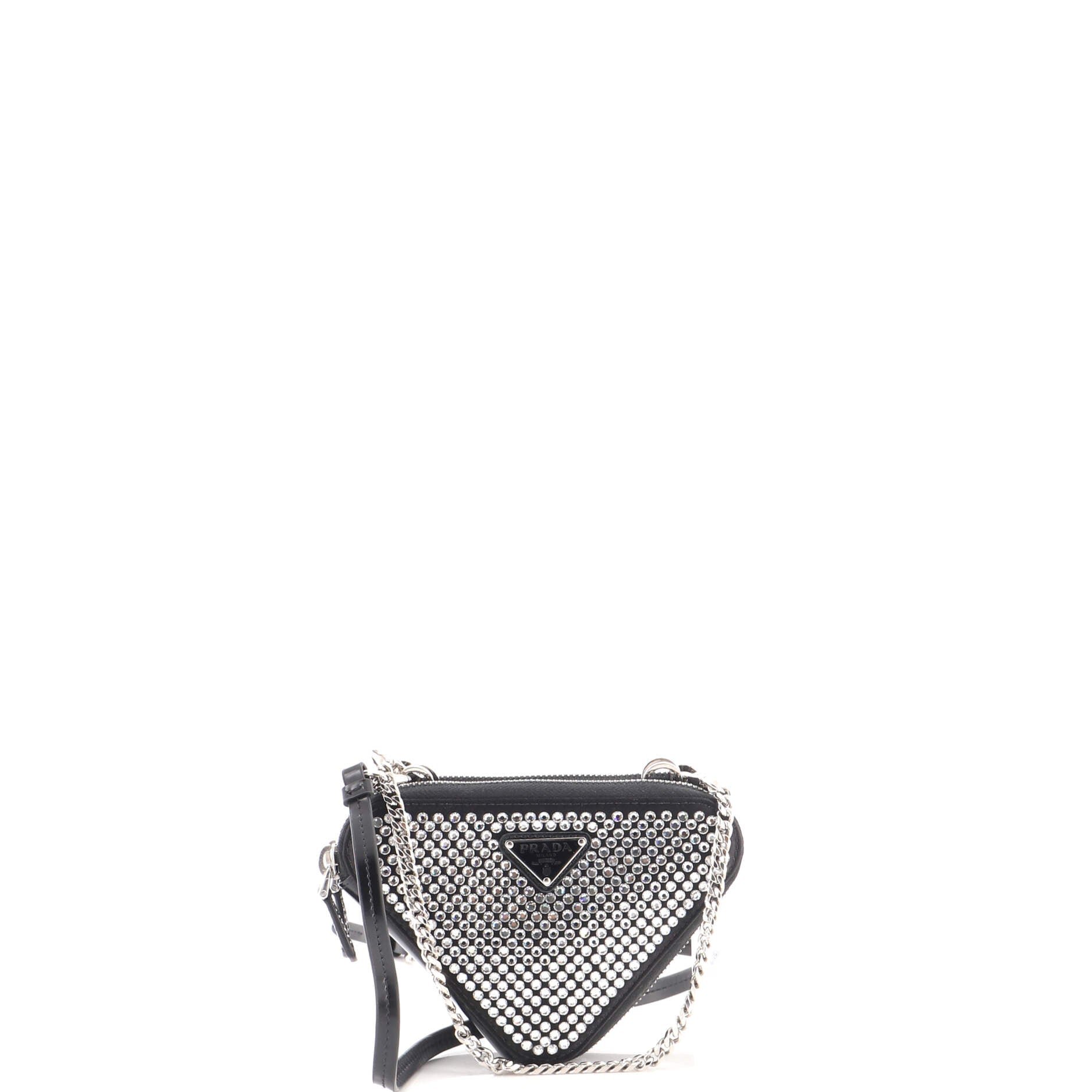 Triangle Double Pouch Crossbody Crystal Embellished Satin Mini