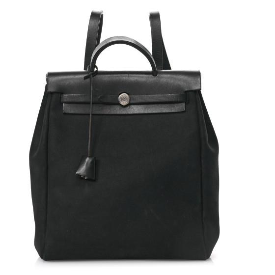 Hermes Toile Vache Calfskin Herbag 30 PM Backpack Black