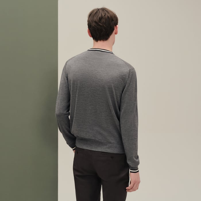 Gris Moyen "Rayures & Twist" Crewneck Sweater