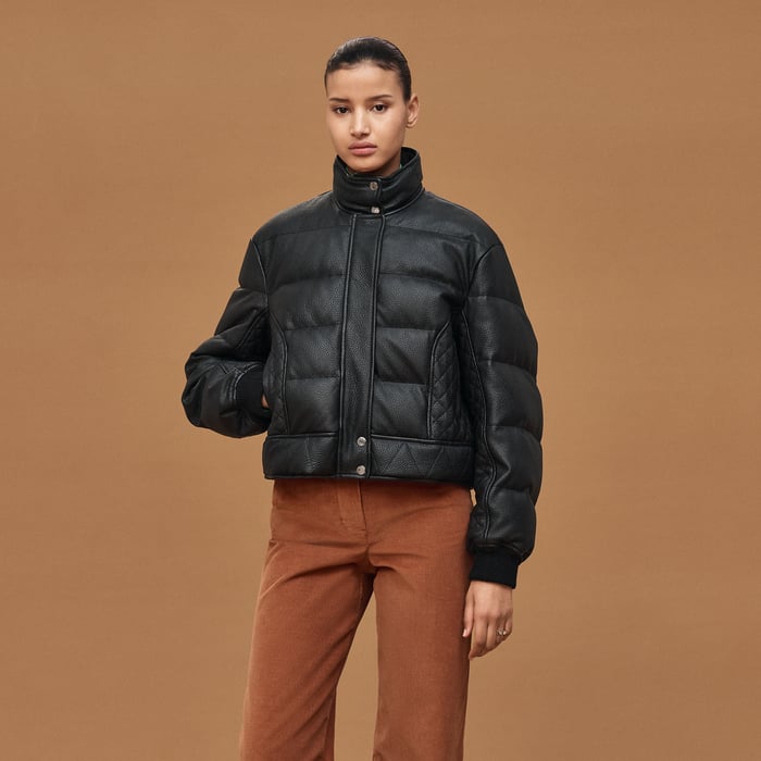 Noir Leather Puffer Coat