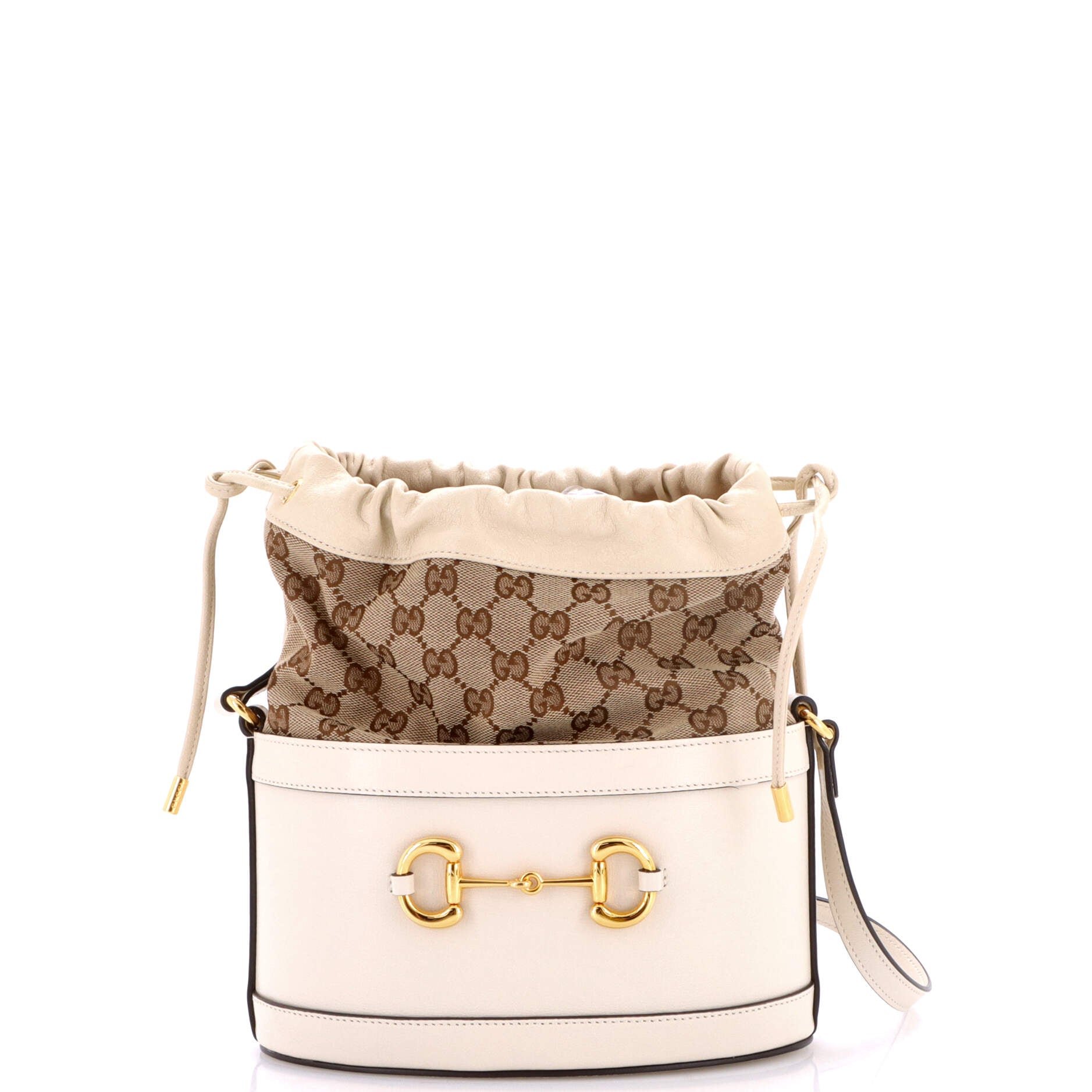 Horsebit 1955 Bucket Crossbody Bag Leather and GG Canvas Small