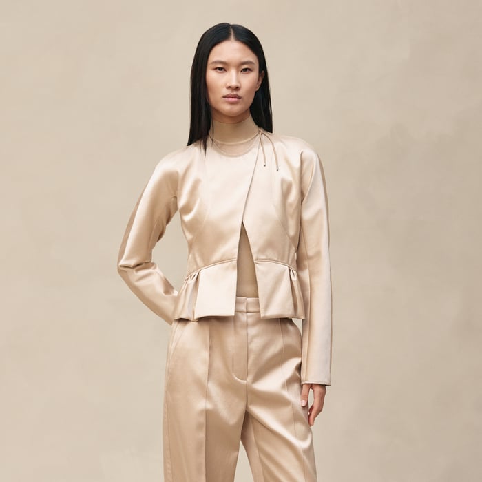 Beige Gold Short Jacket With Basque