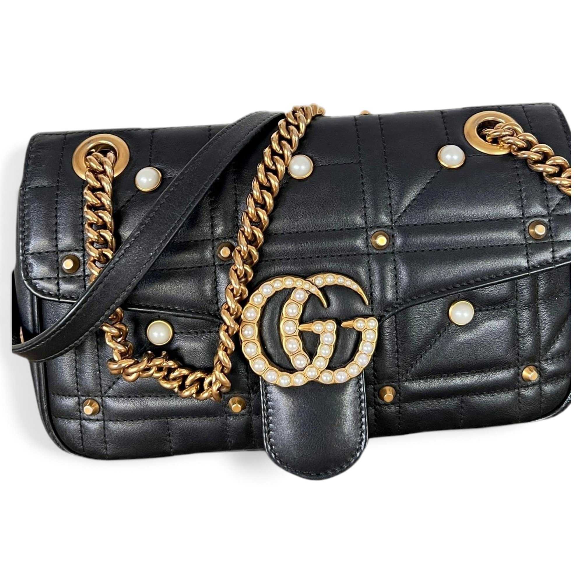 Pearly GG Marmont Flap leather handbag