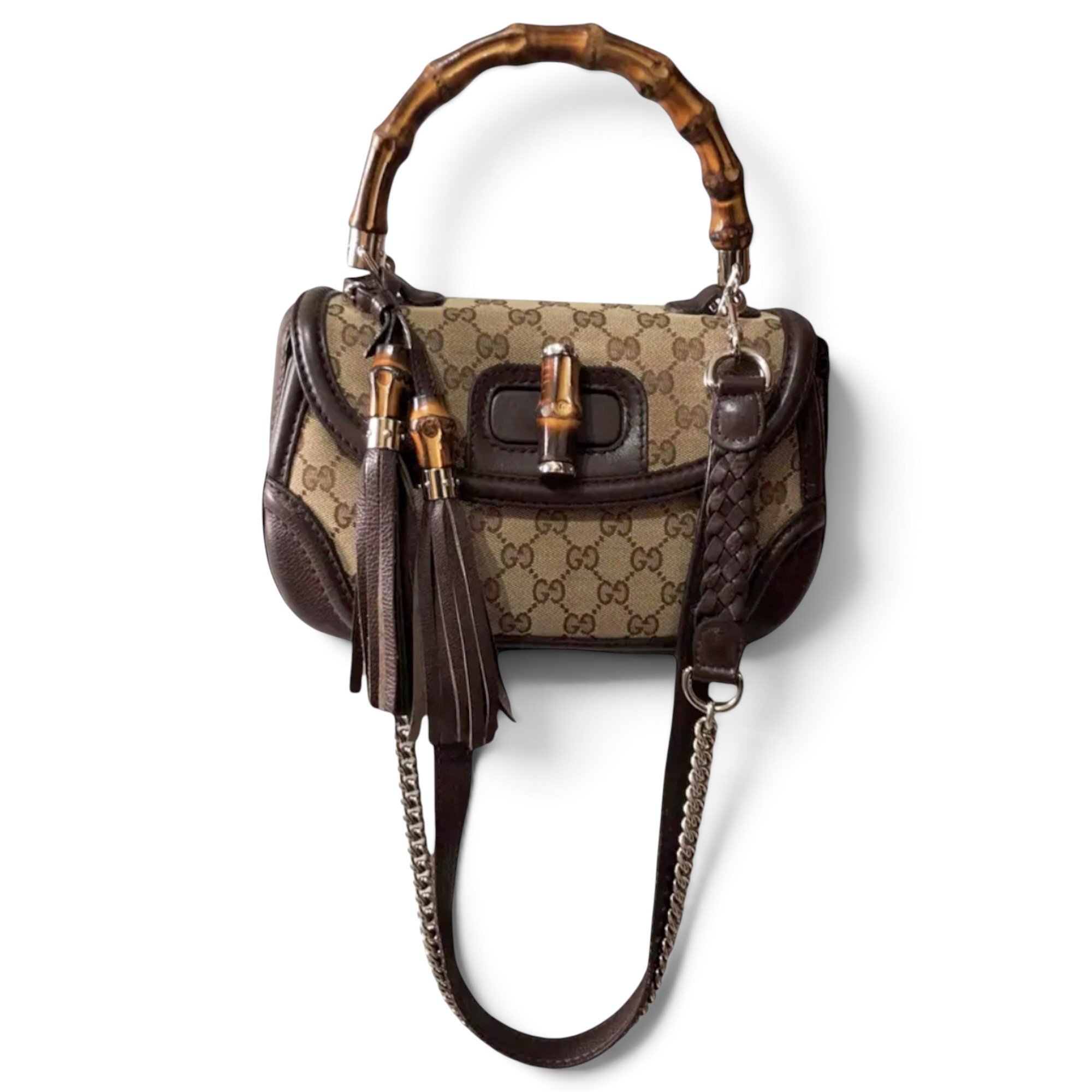 Convertible Pompon Bamboo Top Handle cloth handbag
