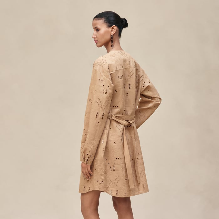 Beige Zénith Embroidered Short Shirt Dress