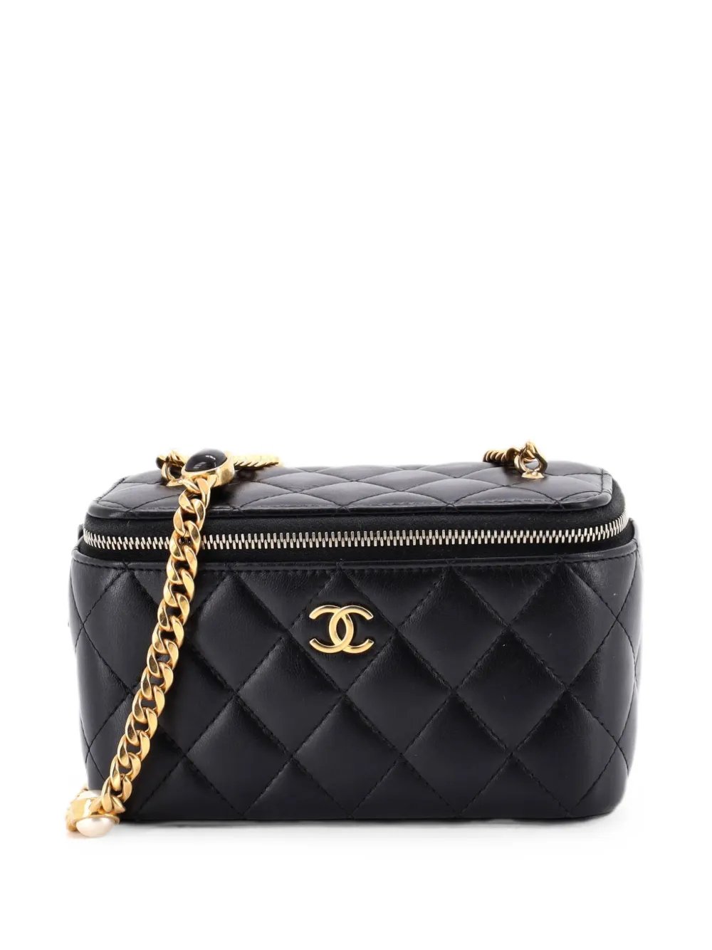 Classic Vanity Case with Resin Pearl Chain Quilted Lambskin Small clutch bag