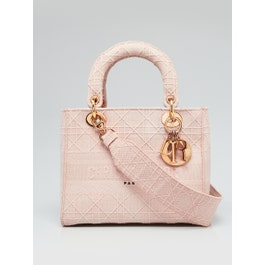 Dior Christian Dior Light Pink Cannage Embroidery Canvas Medium Lady D-Lite Bag