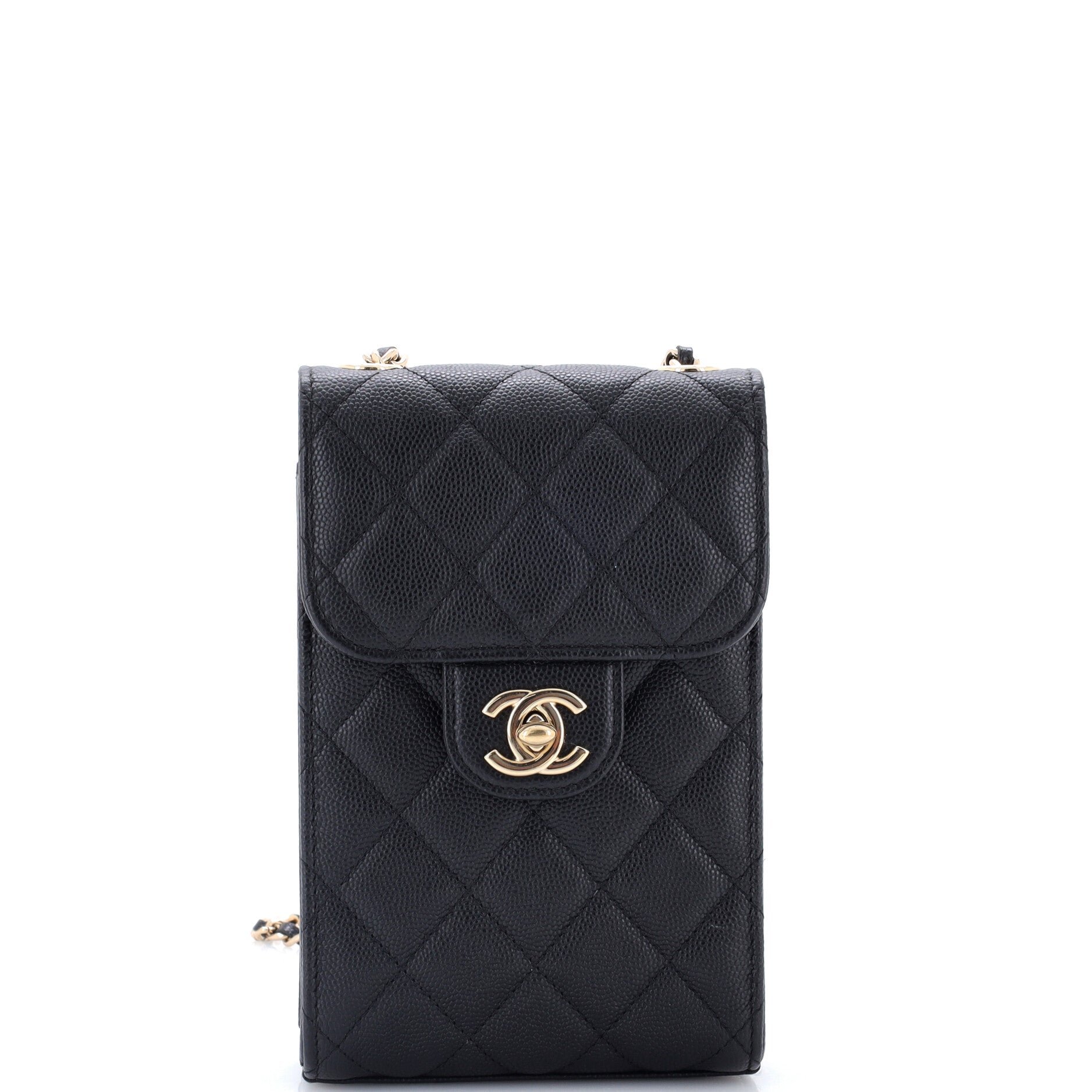 CC Flap Phone Holder Crossbody Bag Quilted Caviar