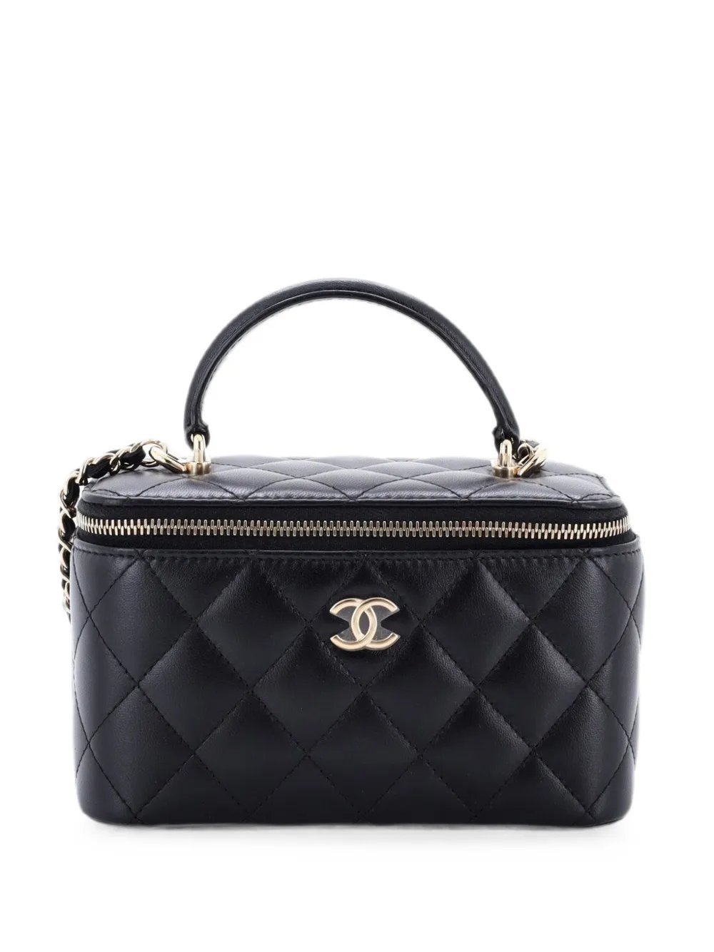 Classic Top Handle Vanity Case with Chain Quilted Lambskin Small crossbody bag