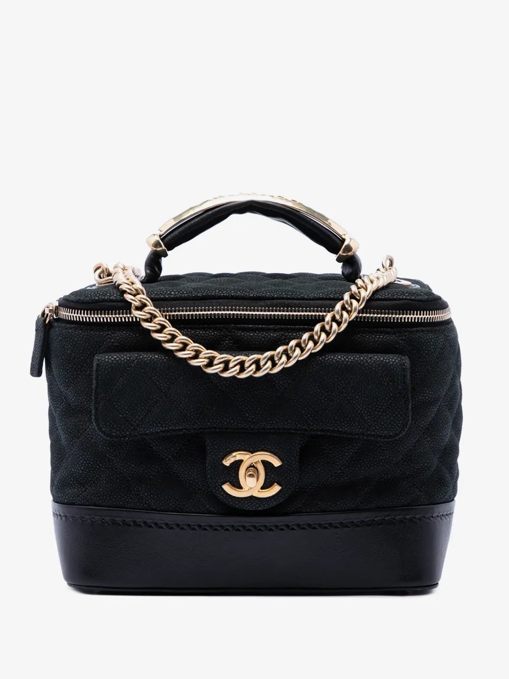 2013-2014 Quilted Iridescent Caviar Globe Trotter Vanity with Chain satchel