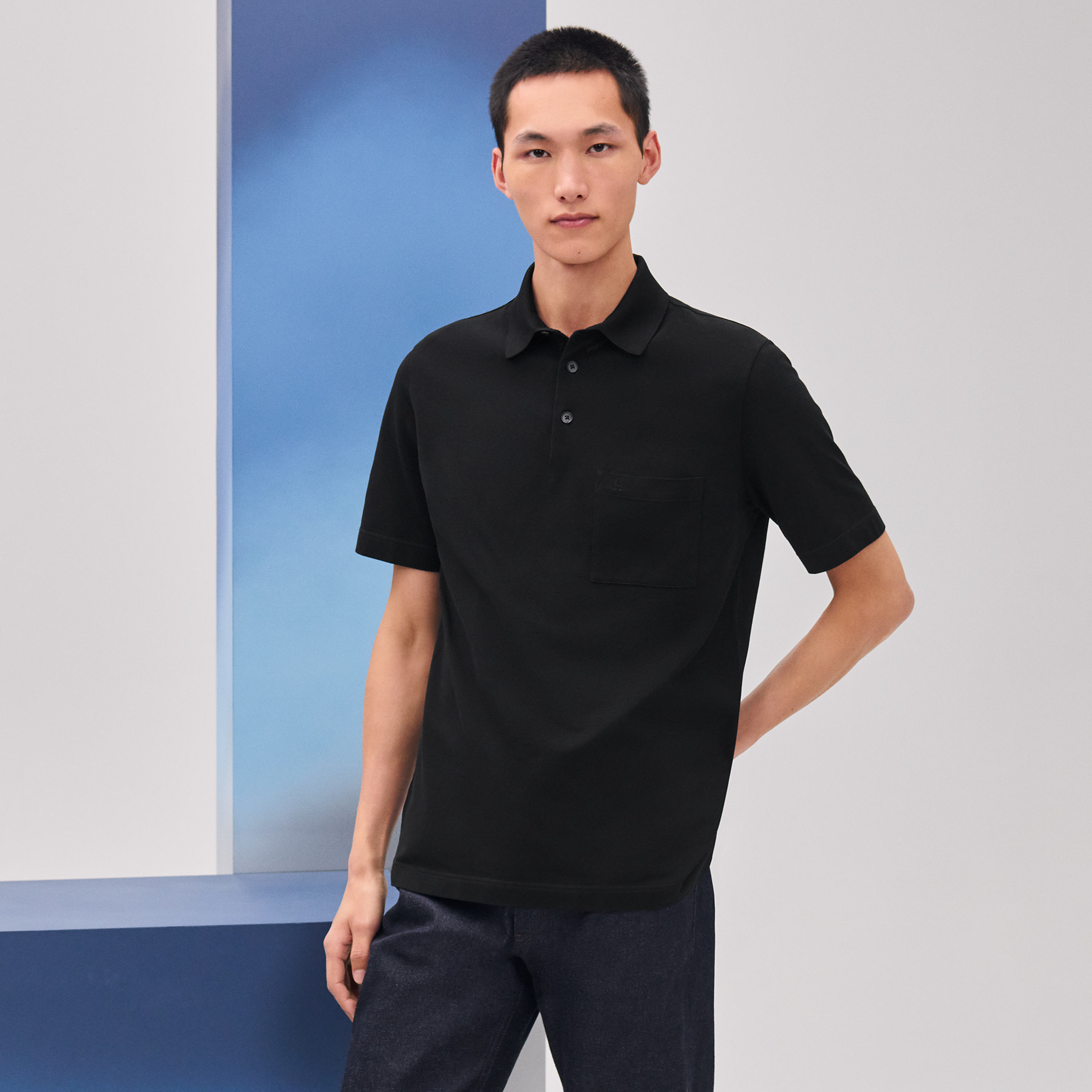 "H" embroidered buttoned polo shirt
