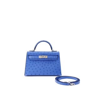 Hermes Bleuet Ostrich Mini Kelly II 20 Palladium Hardware, 2021