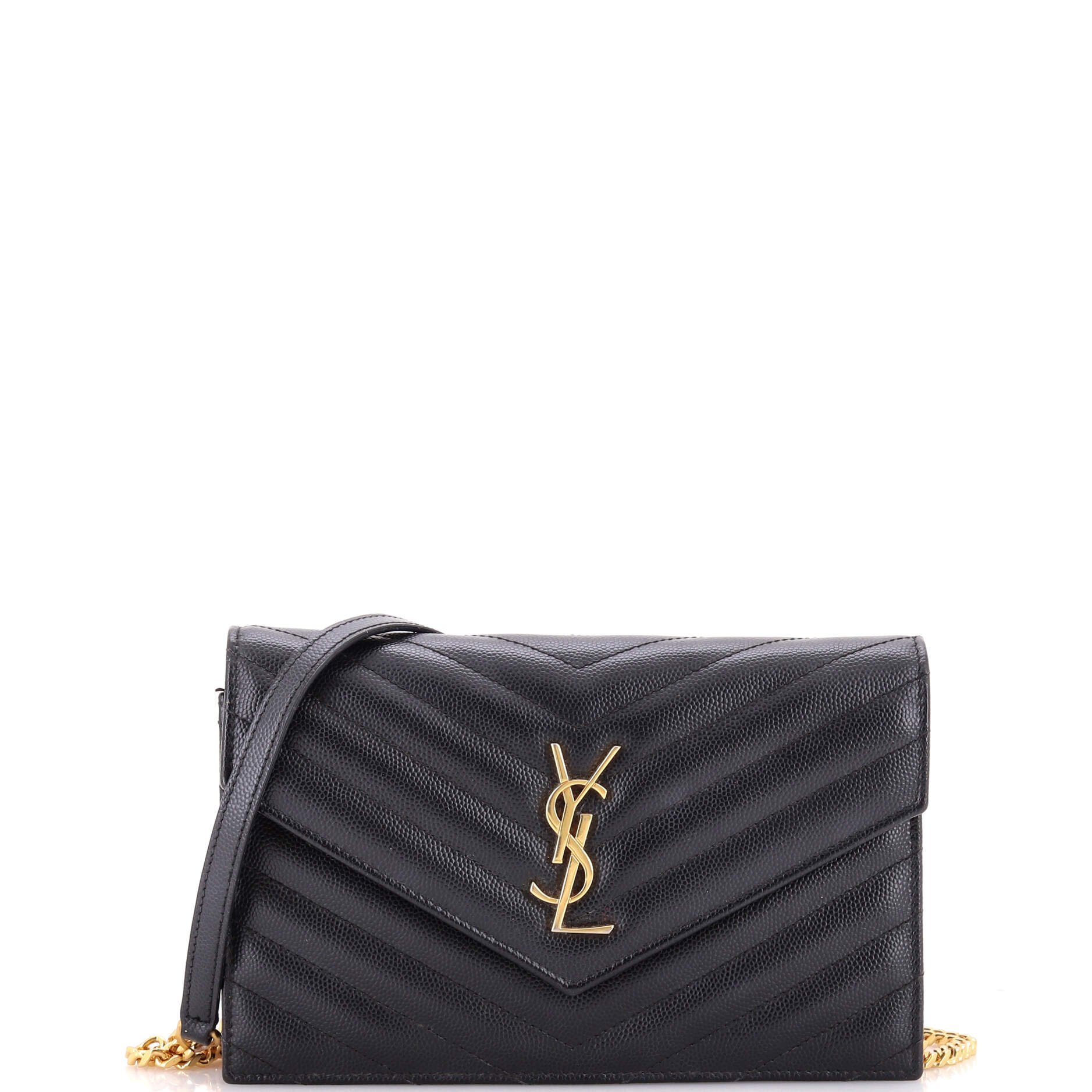 Classic Monogram Wallet on Chain Matelasse Chevron Leather Small