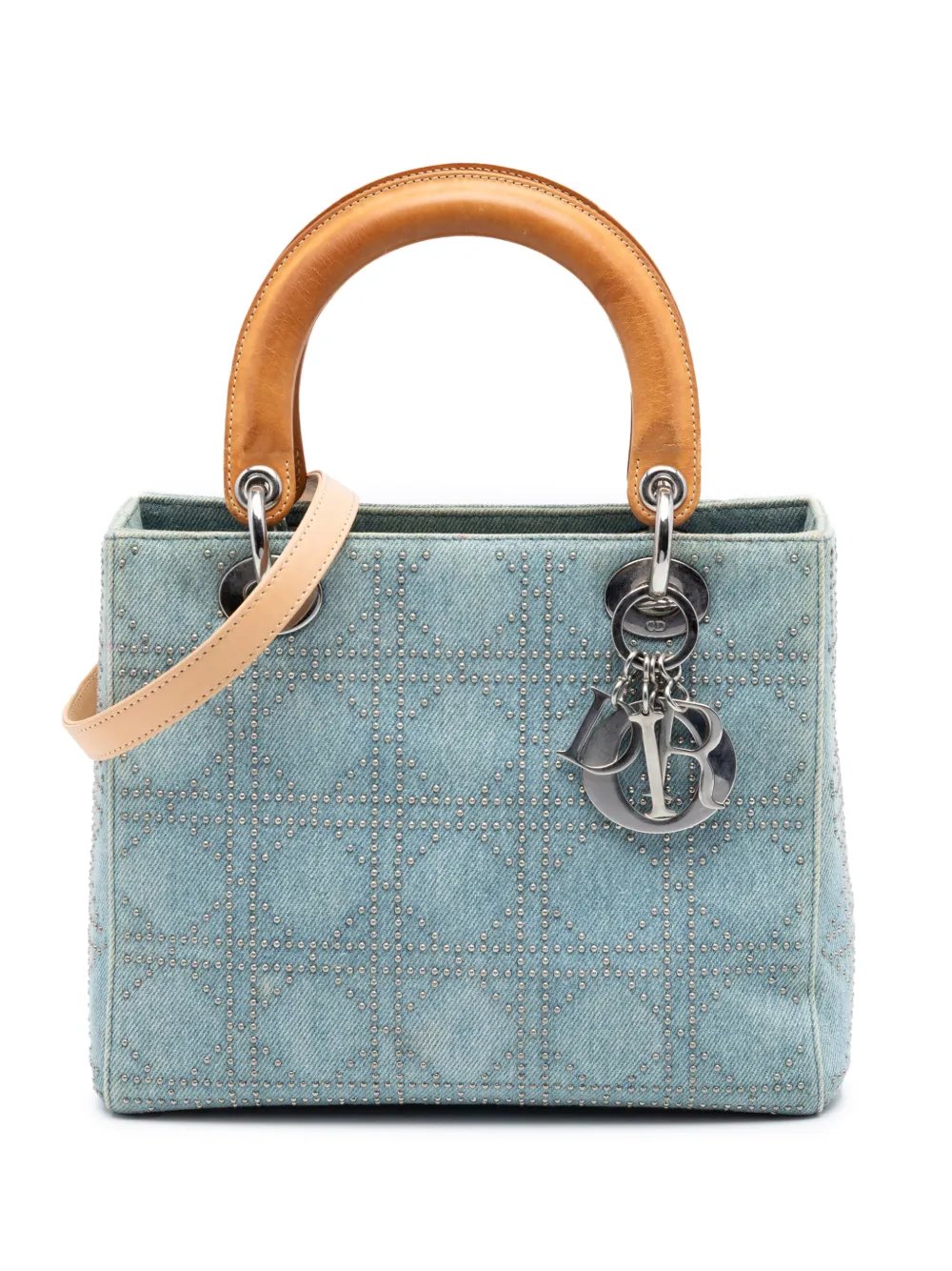 2003 Medium Denim Cannage Studded Lady Dior satchel