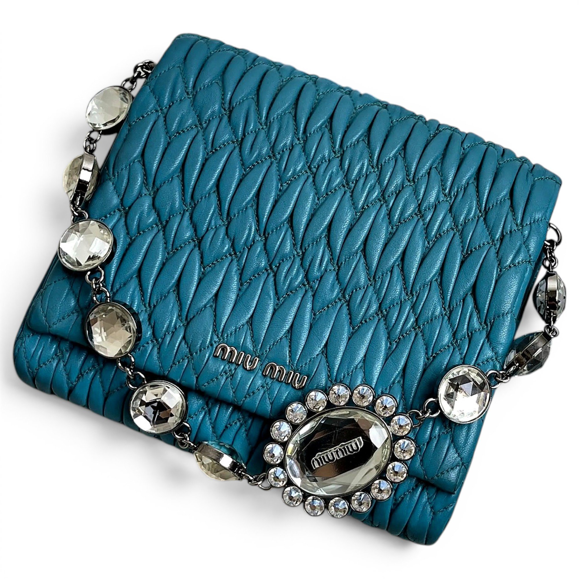 Miu Crystal leather handbag