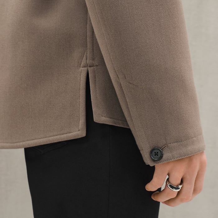 Taupe Overshirt With Leather Detail