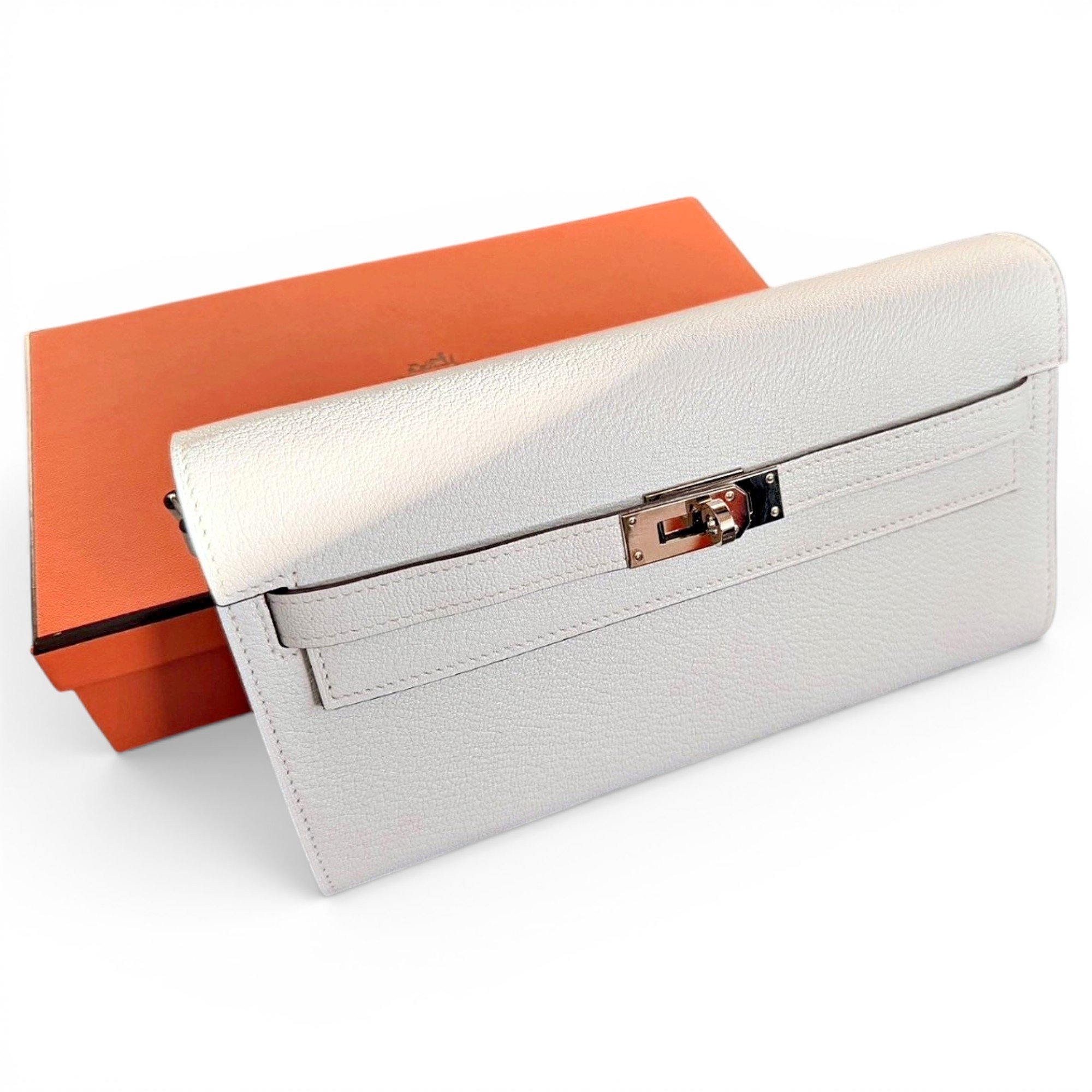 Hermes Kelly Handbag Bleu Brume Chèvre Mysore Leather