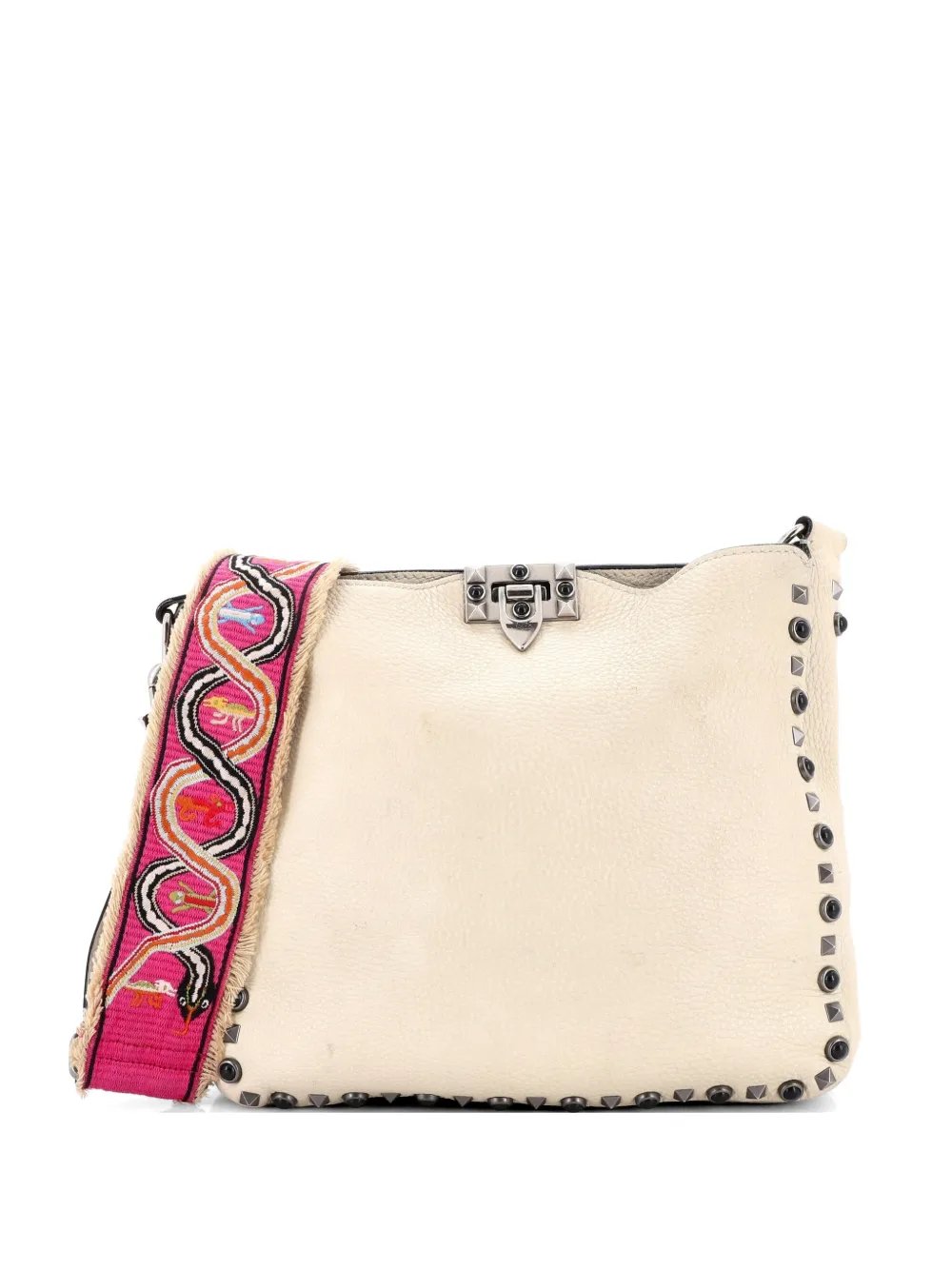 Rolling Rockstud Flip Lock Messenger Bag Leather with Cabochons Medium crossbody bag