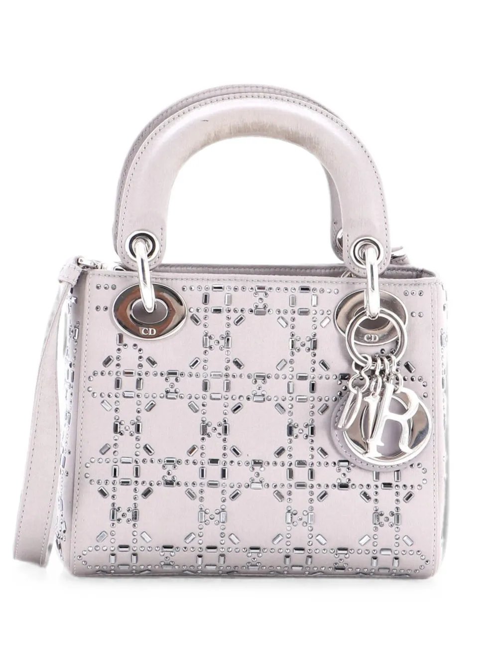 Lady Dior Bag Crystal Embellished Cannage Quilt Satin Mini satchel