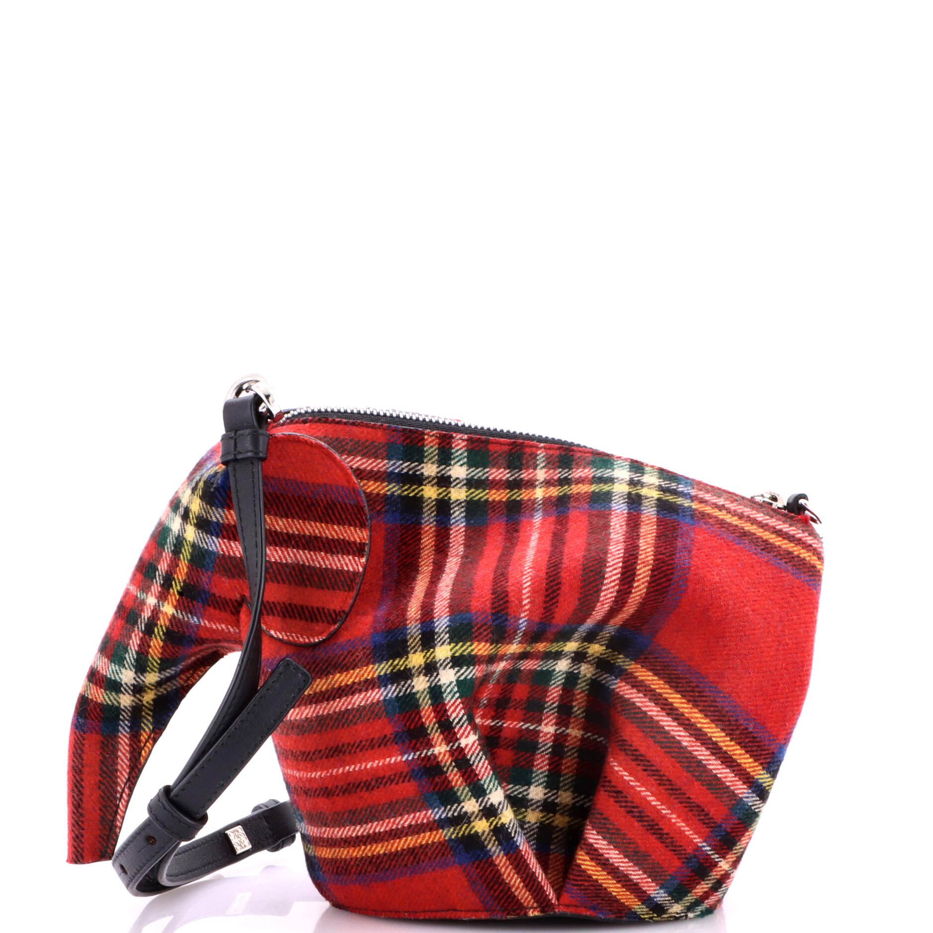 Loewe Elephant Crossbody Bag Tartan Wool and Leather Mini