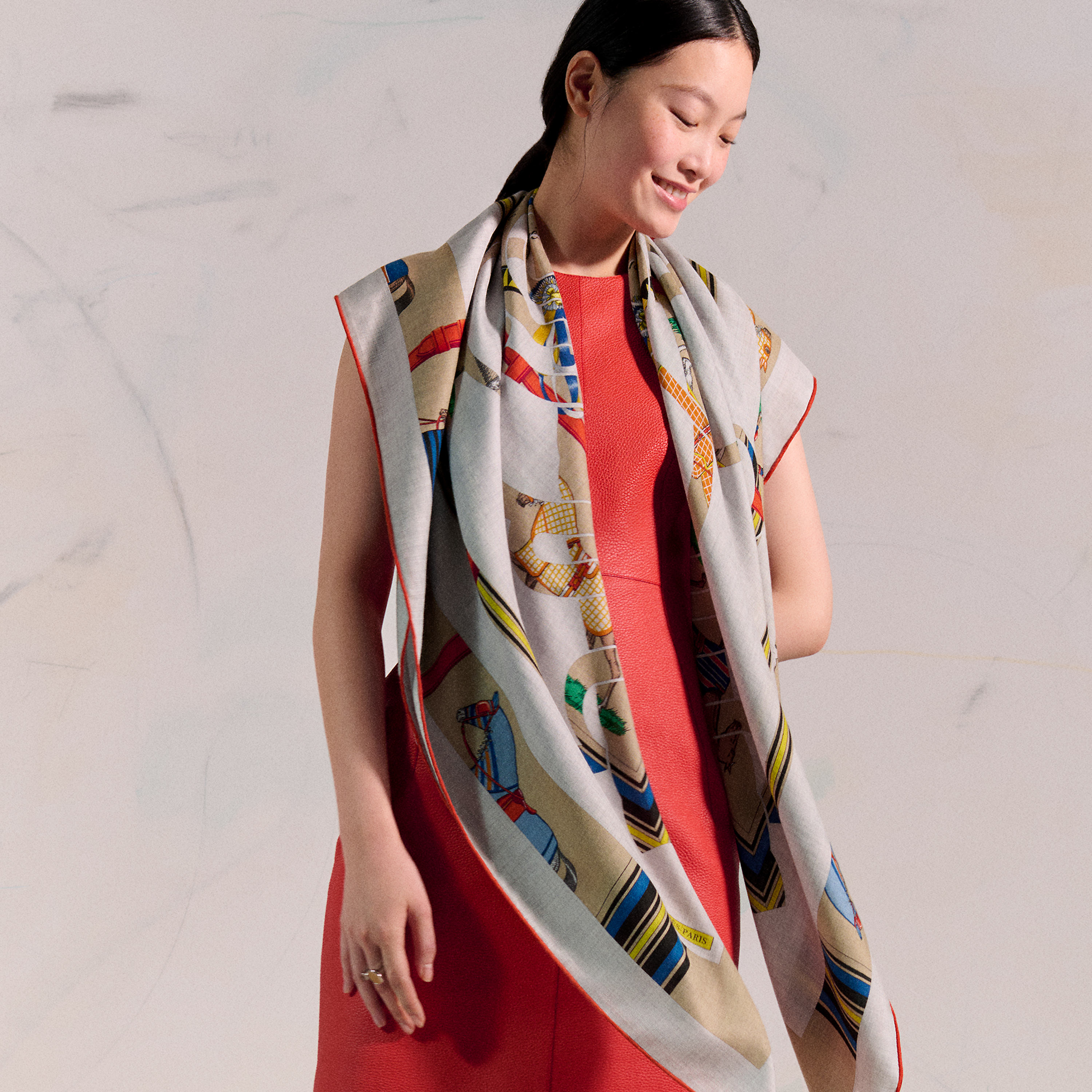 Hermès カレジェアン カシミヤシルク 《エプロンドール&馬着》 グリ