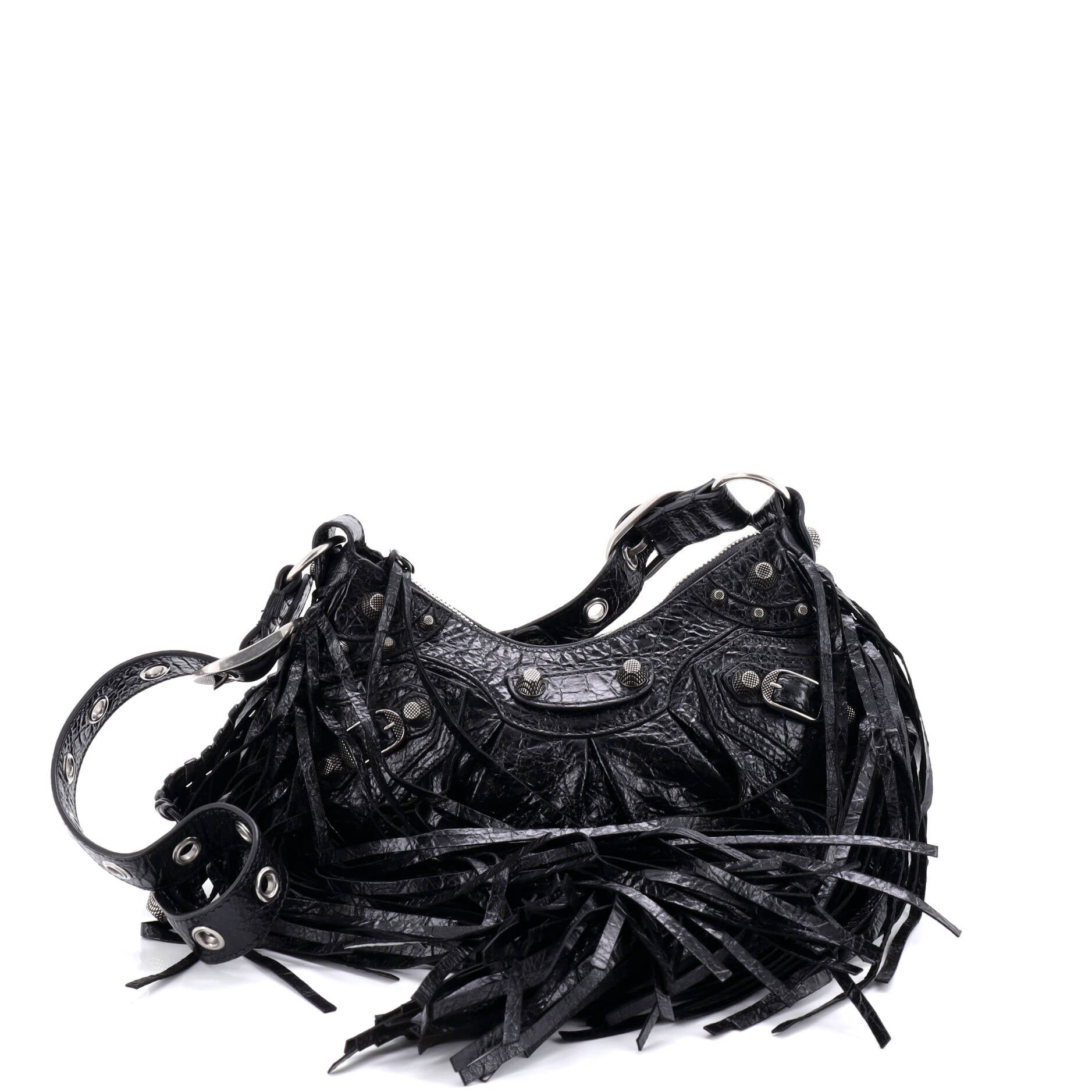Balenciaga Le Cagole Giant Studs Fringe Shoulder Bag Leather XS