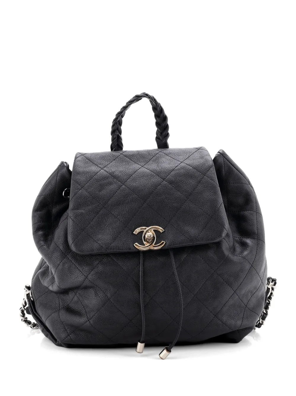 Braided With Style Drawstring Quilted Grained Calfskin backpack