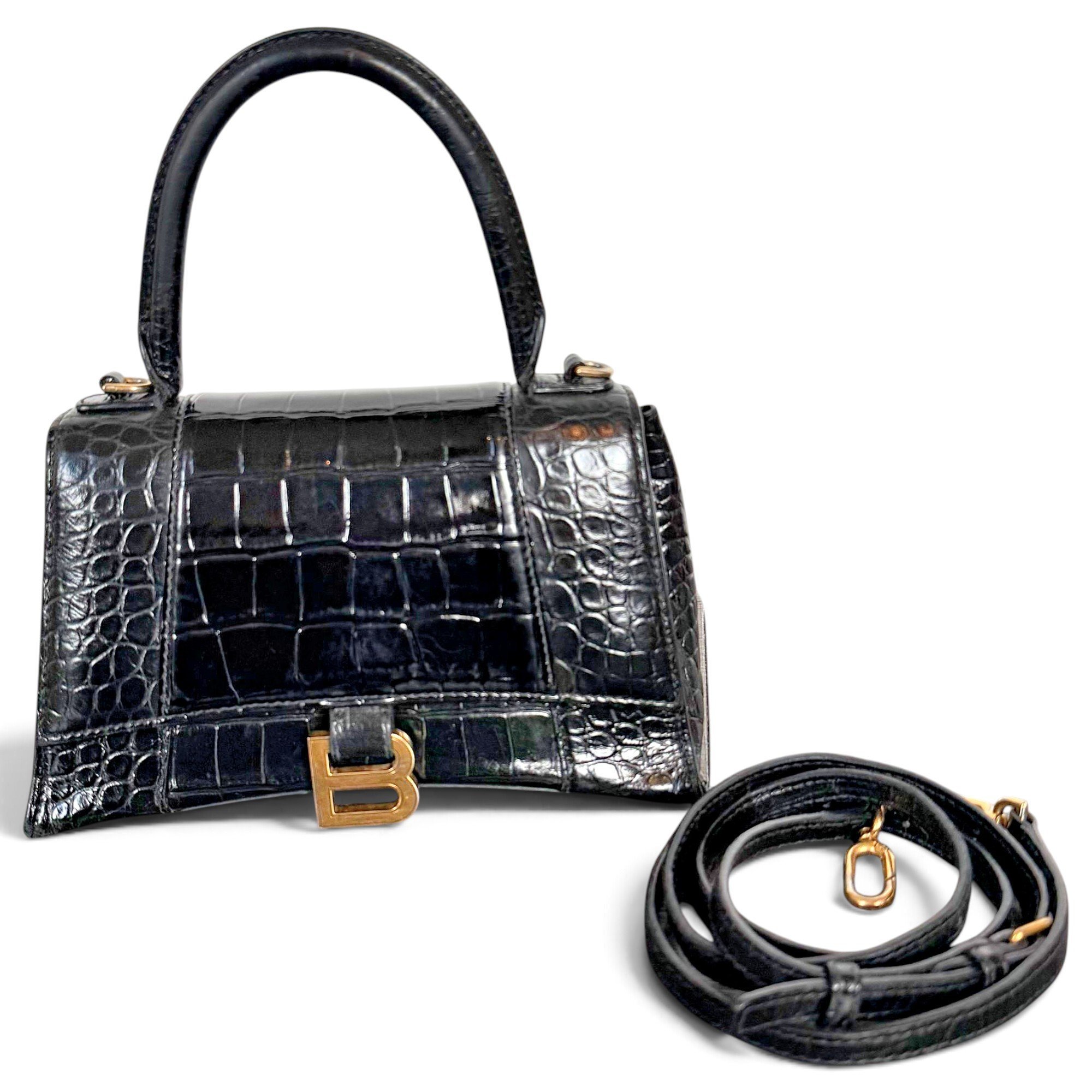 Hourglass leather handbag
