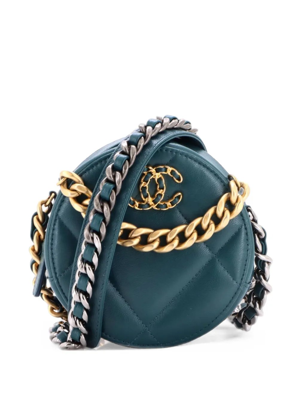 19 Round with Chain Quilted Leather clutch bag