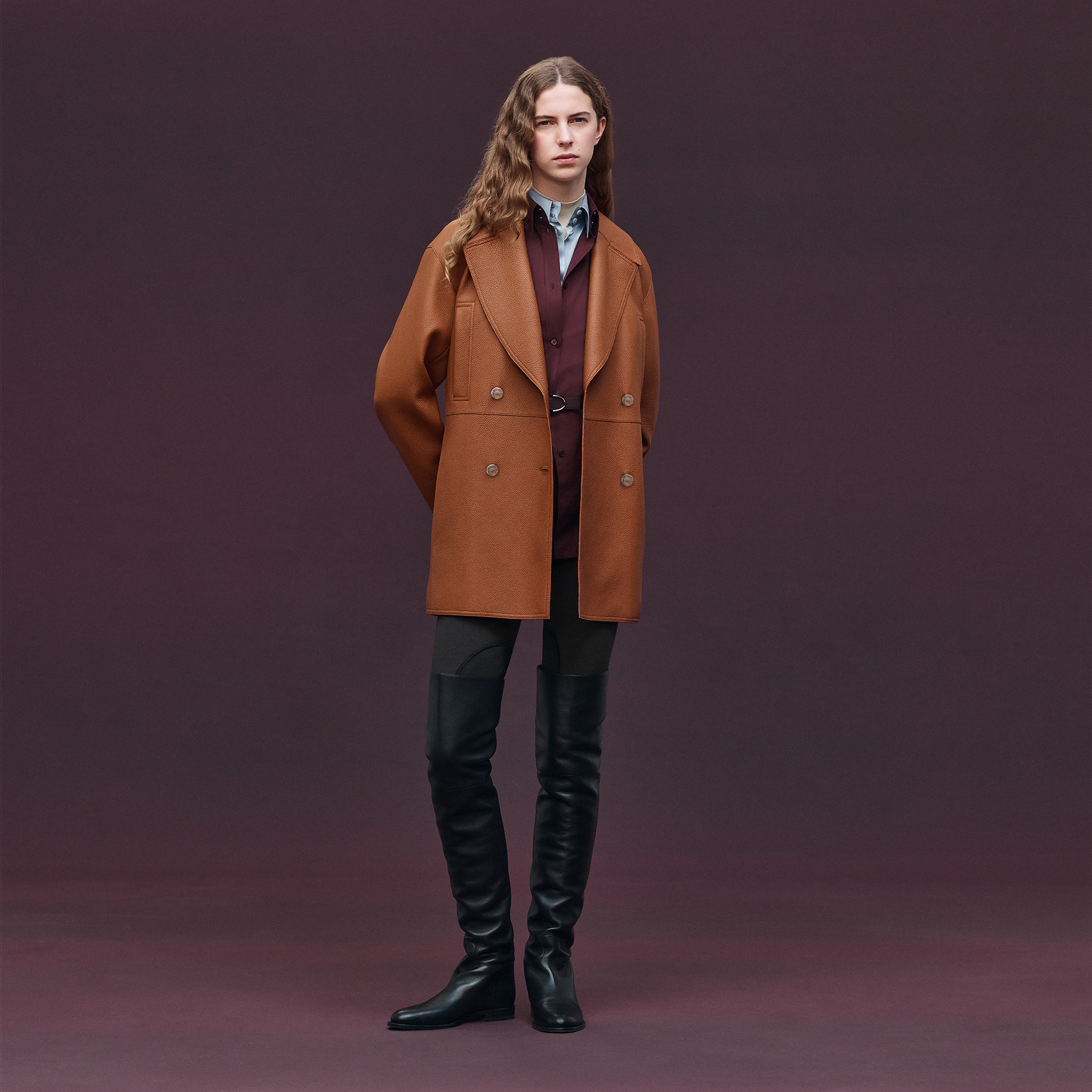 Leather pea coat