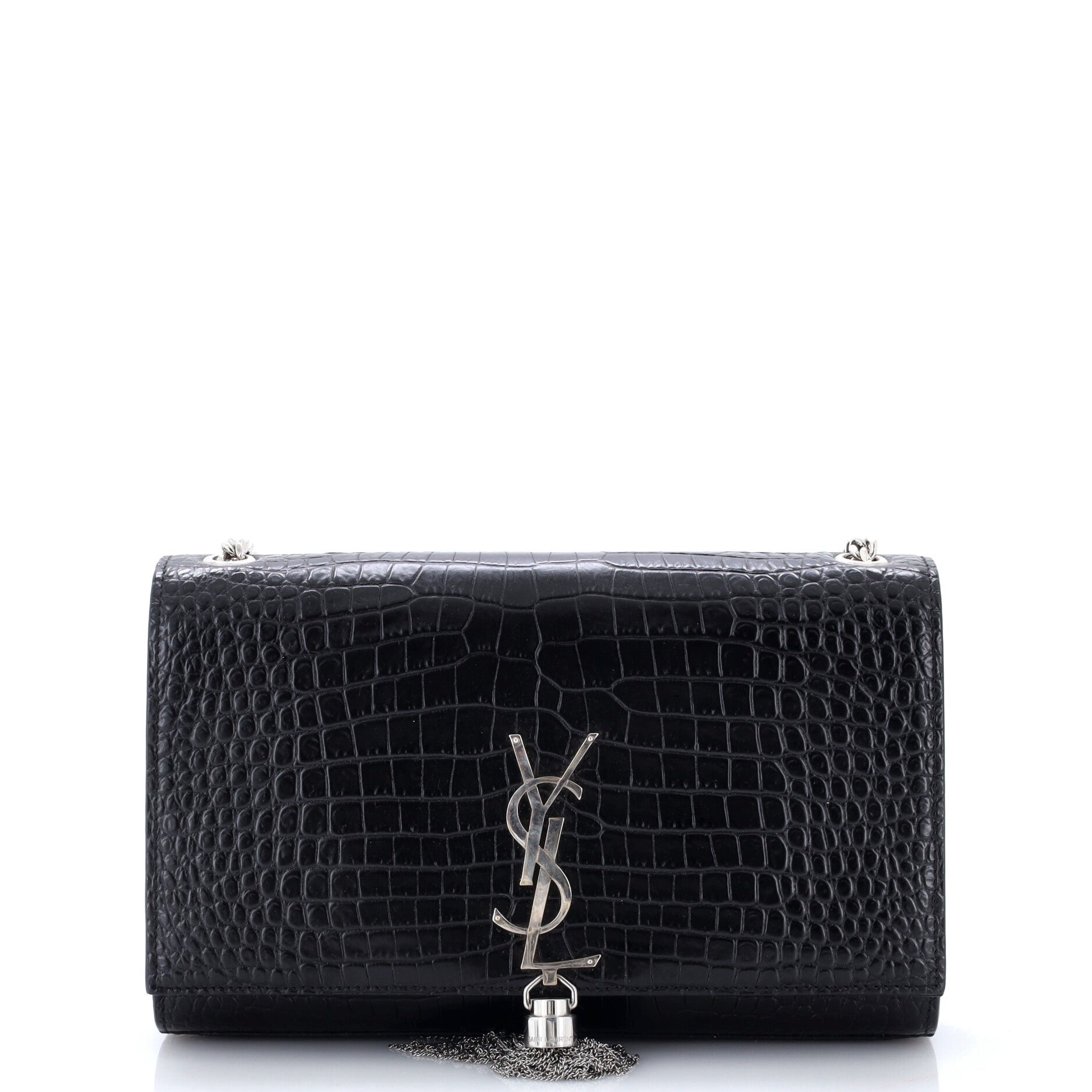 Classic Monogram Tassel Crossbody Bag Crocodile Embossed Leather Medium