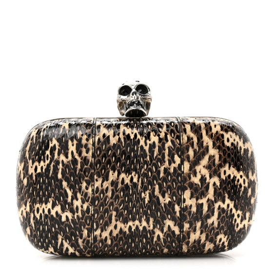 Alexander McQueen Snakeskin Skull Box Clutch Brown