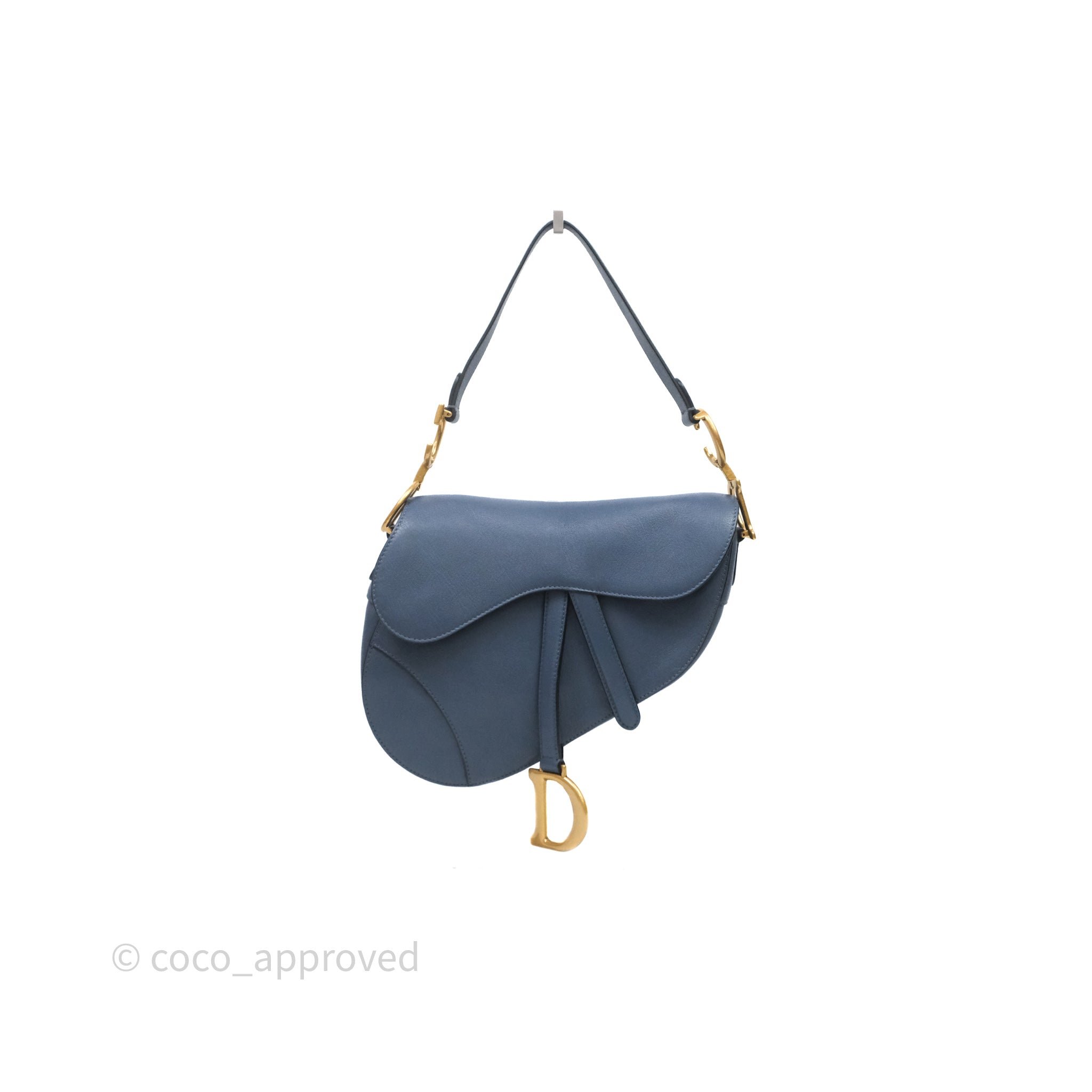 Christian Dior Saddle Bag Blue Goatskin Gold Hardware
