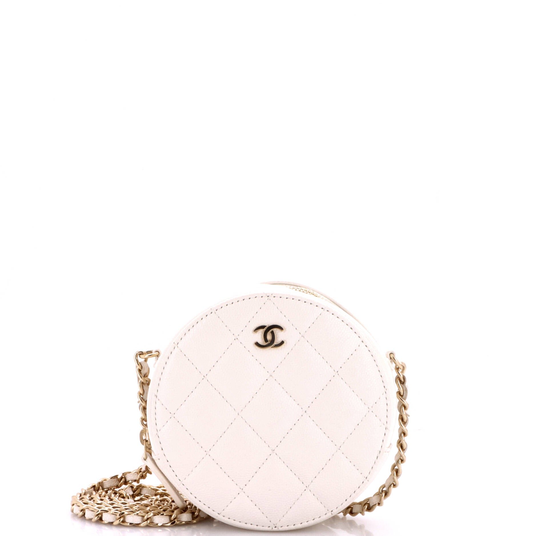 Round Clutch with Chain Quilted Caviar Mini