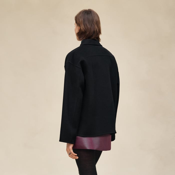 Noir Cashmere Coat With Shawl Collar