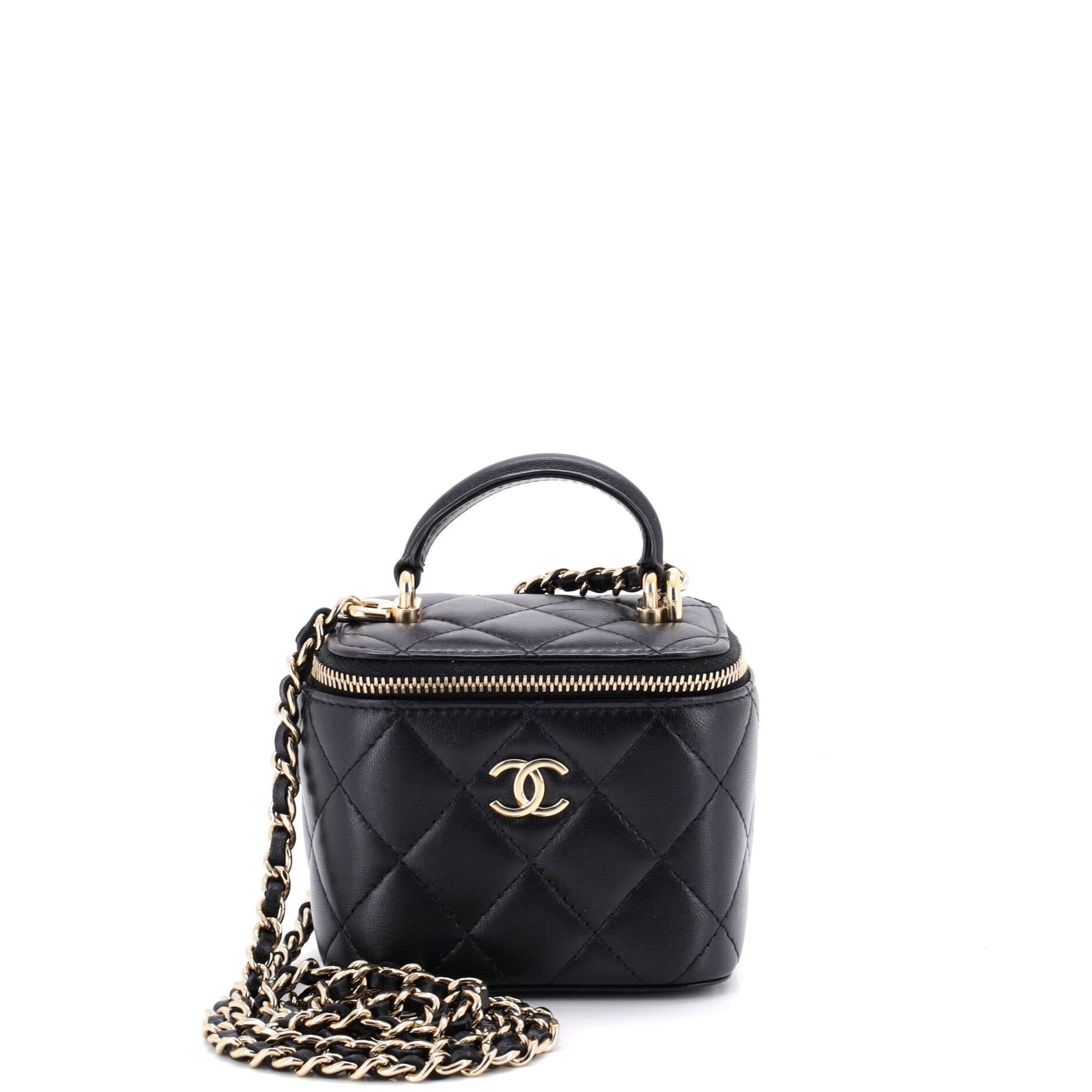 Classic Top Handle Vanity Case with Chain Quilted Lambskin Mini