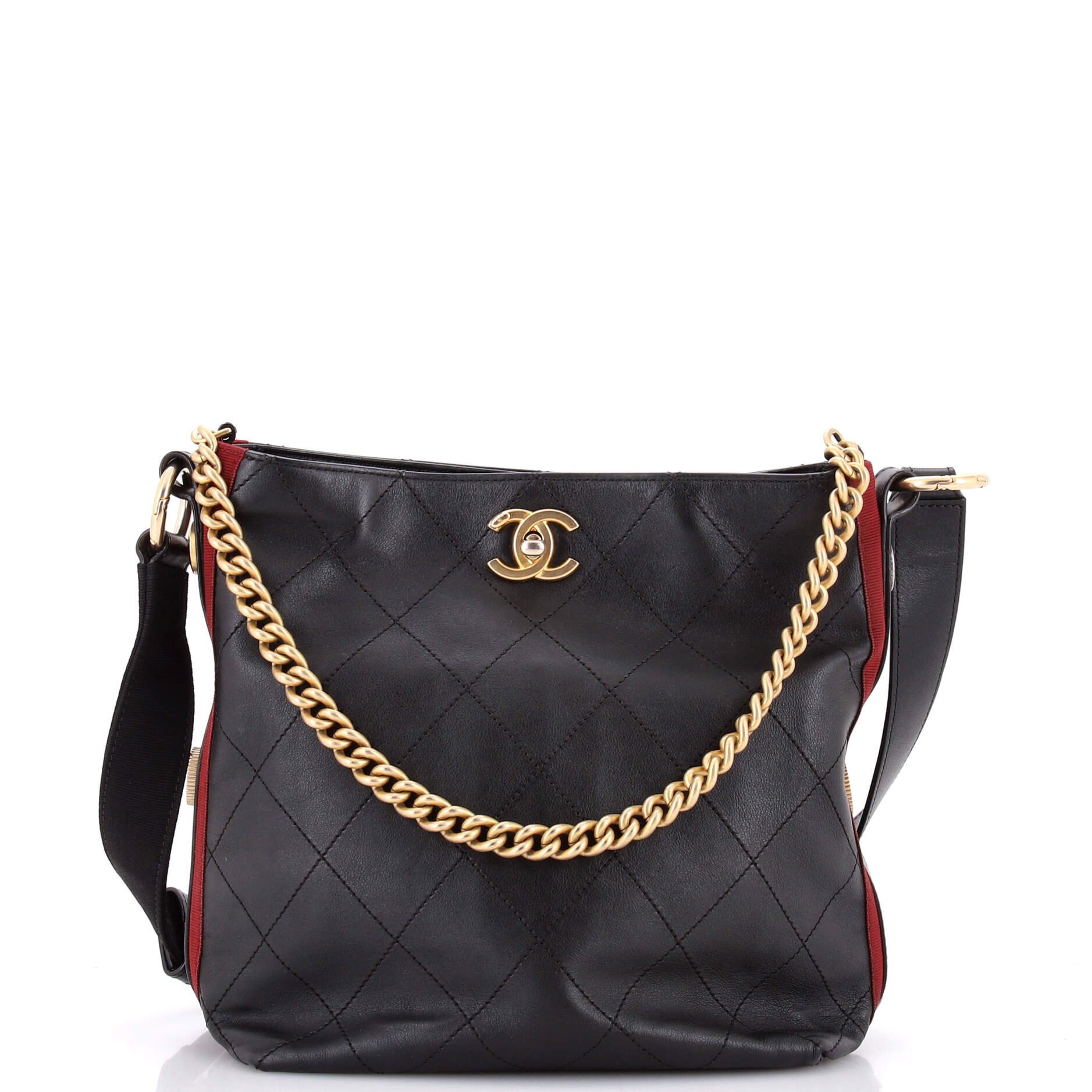 Button Up Hobo Quilted Calfskin with Grosgrain Small