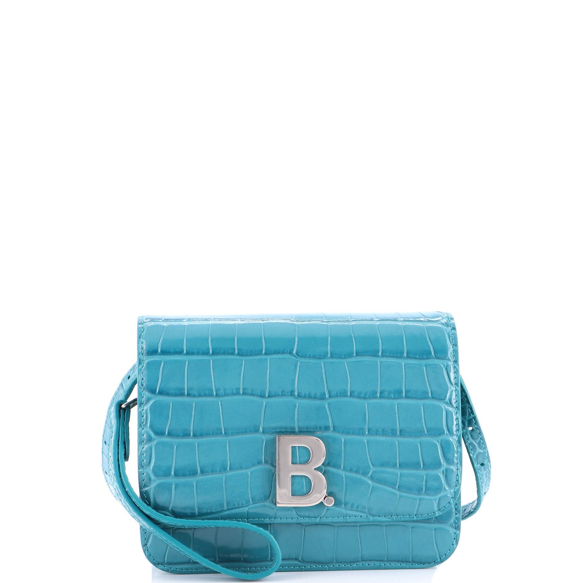 Balenciaga B. Dot Flap Bag Crocodile Embossed Leather Small