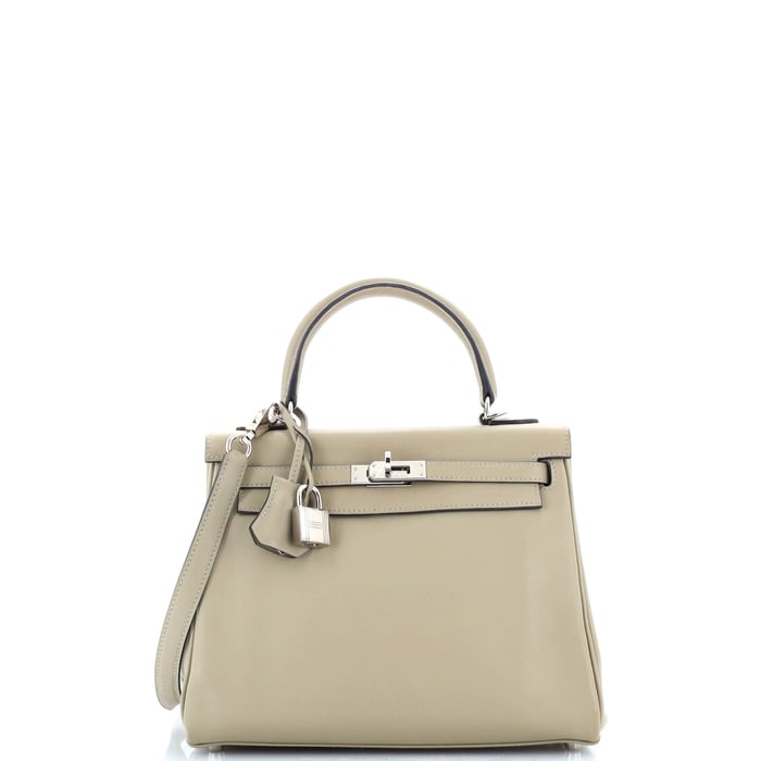 Hermes Kelly Handbag Sauge Swift with Palladium Hardware 25