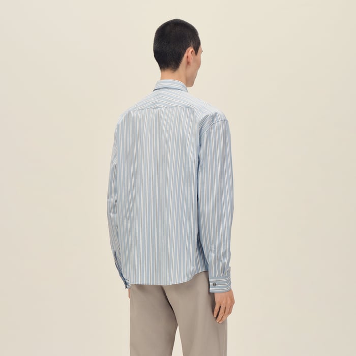 Bleu Ciel "Rayures Fond Colore" Boxy Fit Shirt With Louis Collar