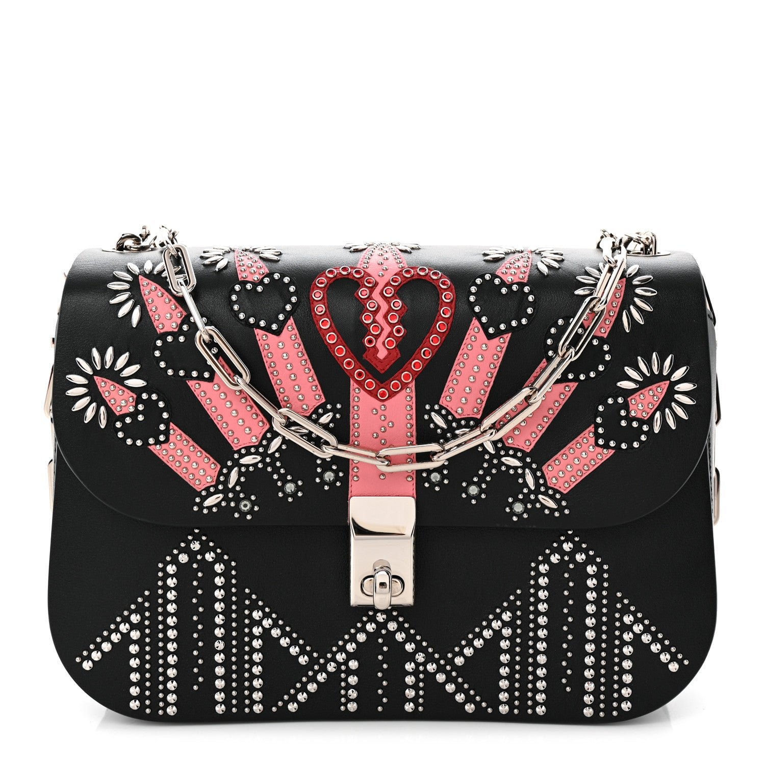 Valentino Garavani Vitello Loveblade Embellished Chain Flap Bag Black Multicolor