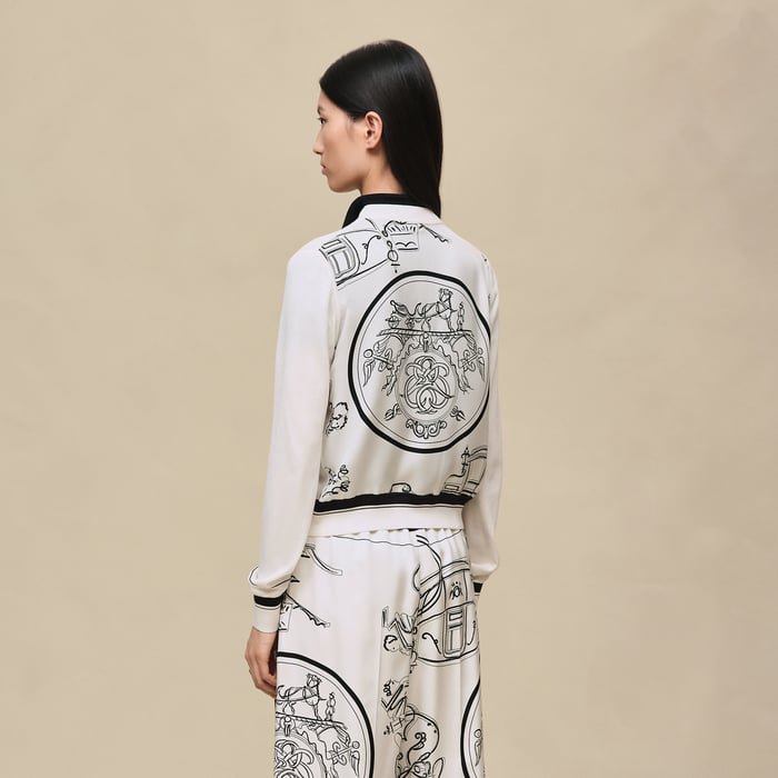 Blanc Nacre "Ex-libris a Main Levee" Long-sleeve Twillaine Cardigan