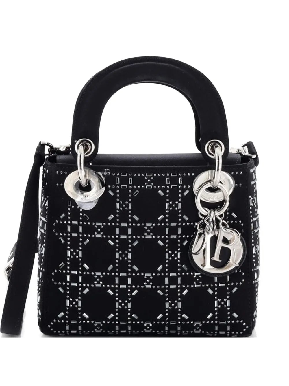 Lady Dior Bag Crystal Embellished Cannage Quilt Satin Mini satchel