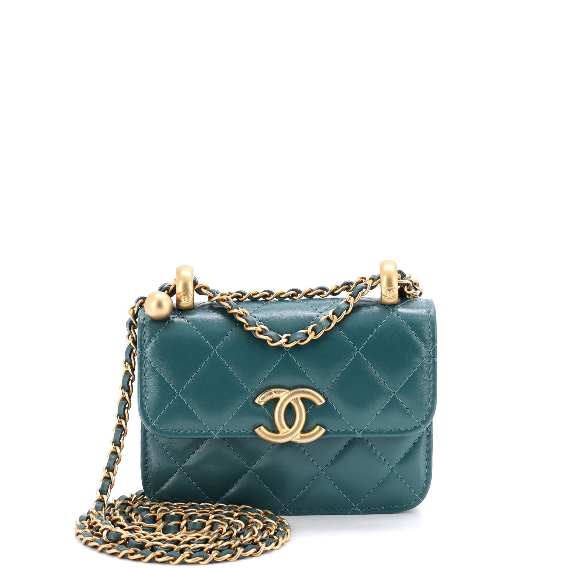 Perfect Fit Flap Coin Purse with Chain Quilted Calfskin