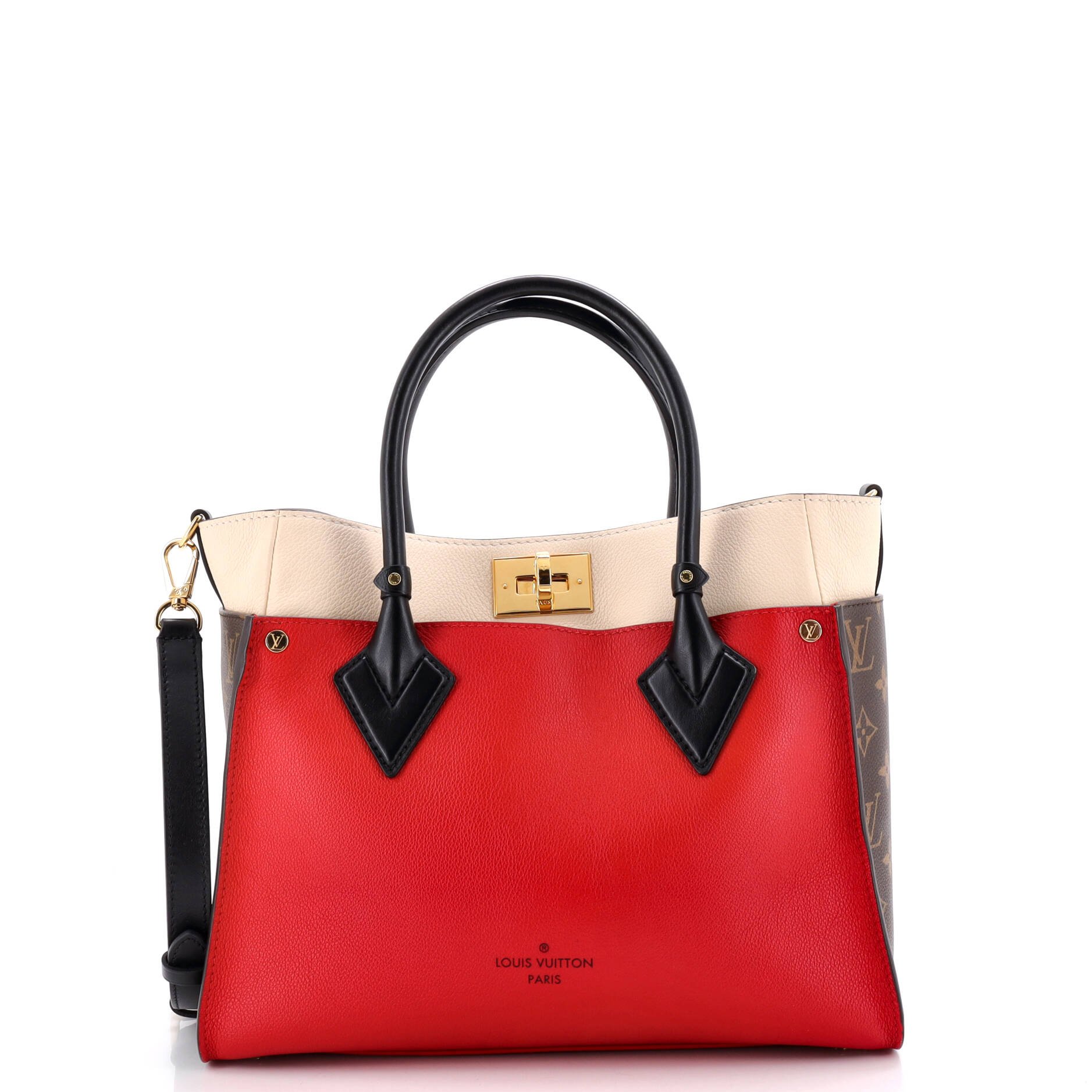 Louis Vuitton On My Side Tote Leather with Monogram Canvas MM