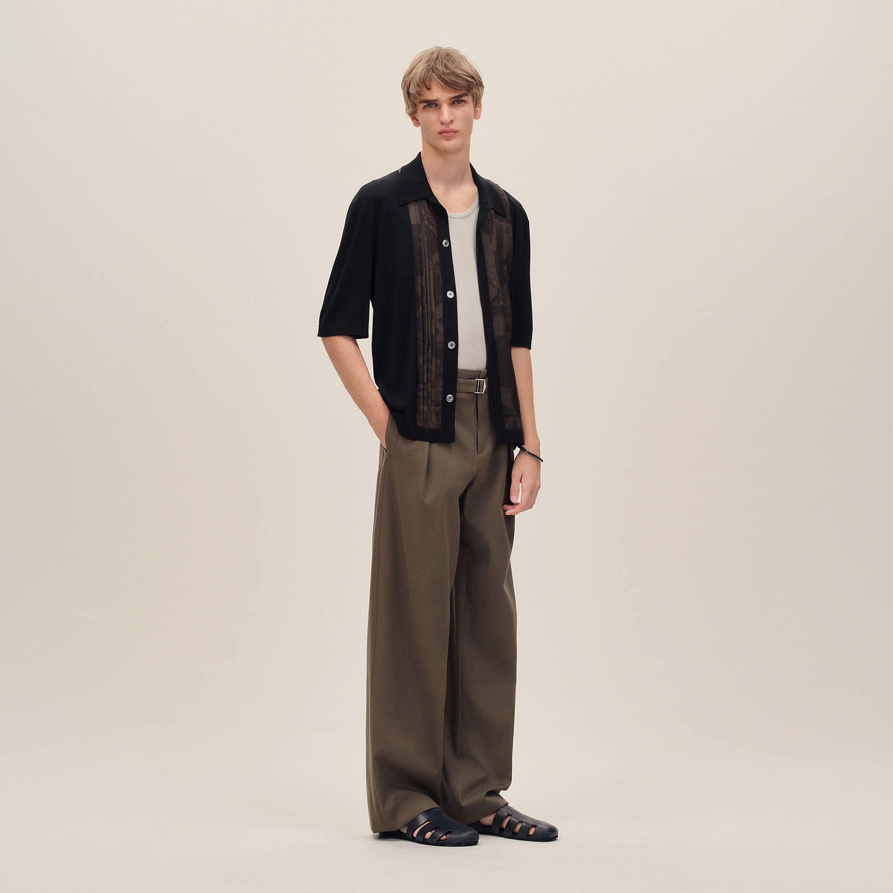 "Eperon d'Or Soie Plissee" short-sleeve straight cut shirt
