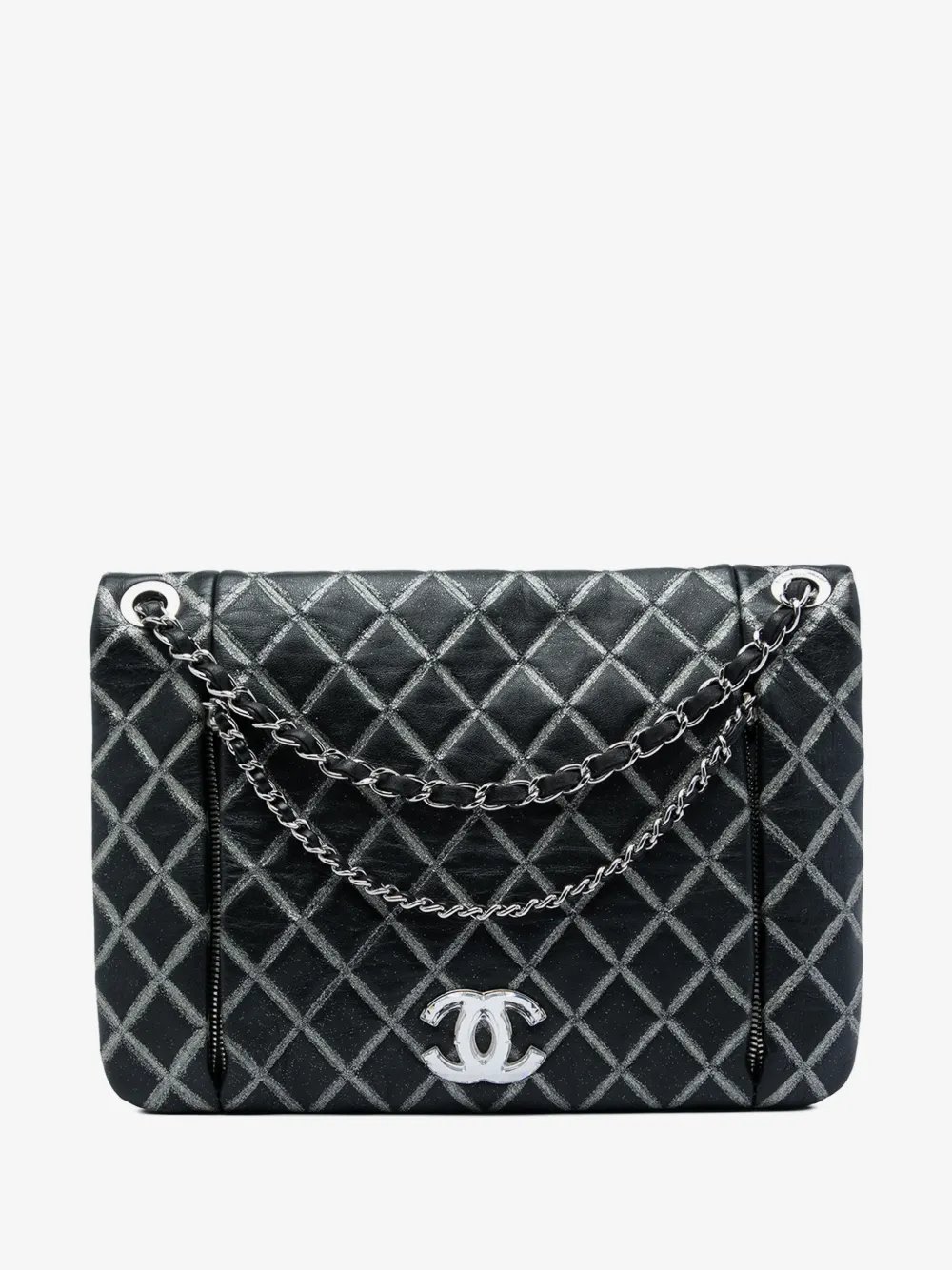 2010-2011 Quilted Metallic Distressed Lambskin CC Crystal Flap shoulder bag