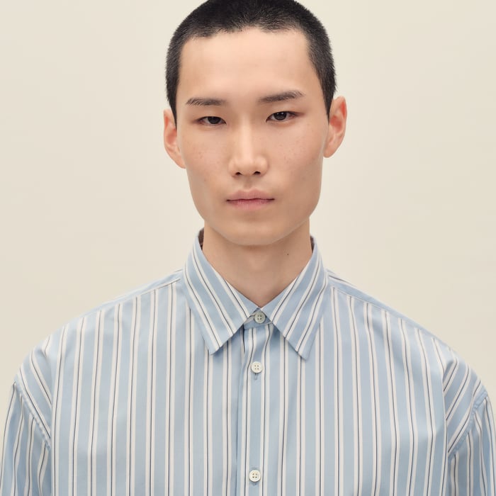 Bleu Ciel "Rayures Fond Colore" Boxy Fit Shirt With Louis Collar